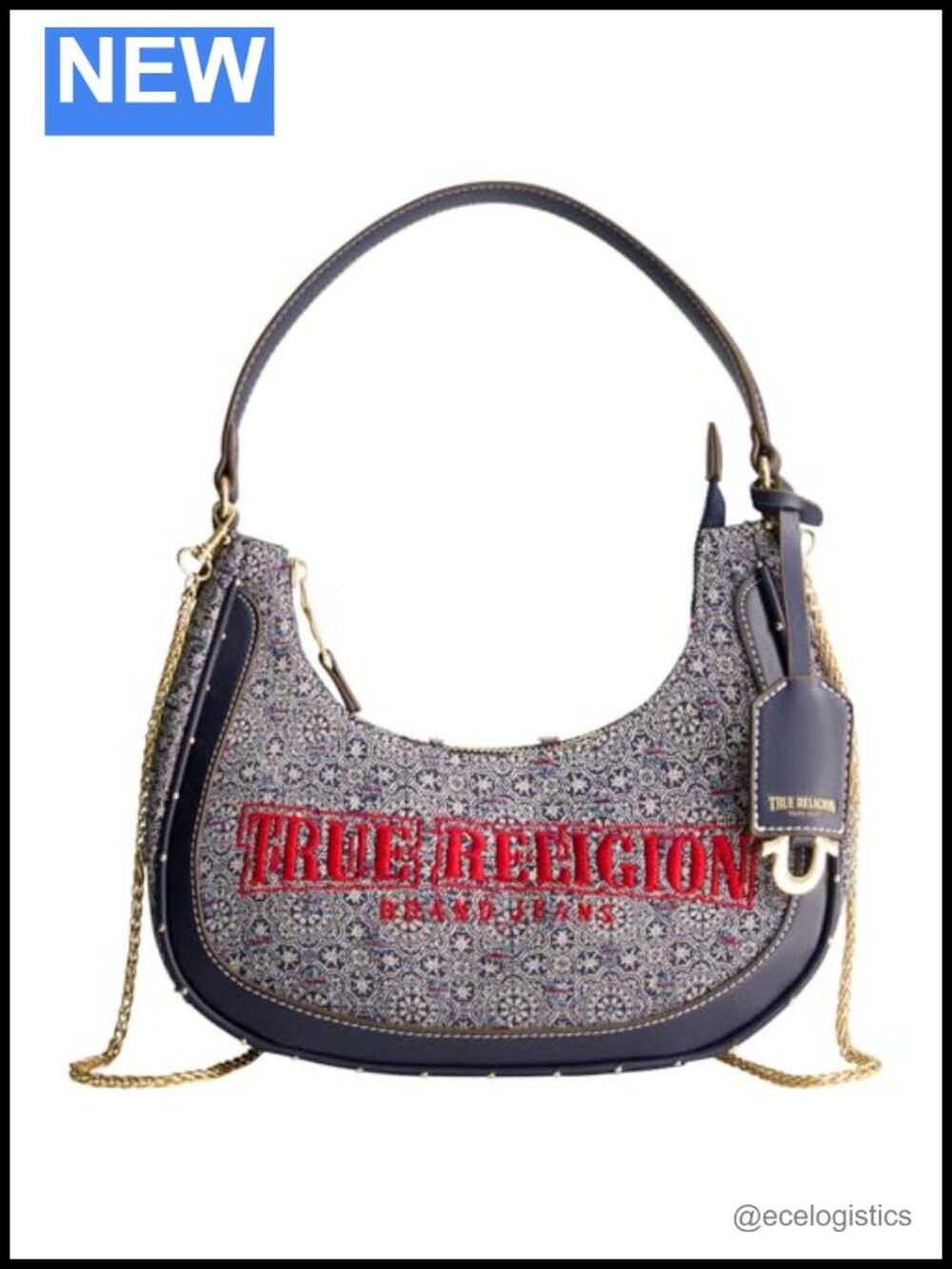 Women's True Religion Denim Hobo Bag Gold Chain Strap Magnetic Closure